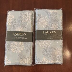 NWT 8 Lauren by Ralph Lauren Home Blue Snowflake Cloth Napkins 100% cotton
